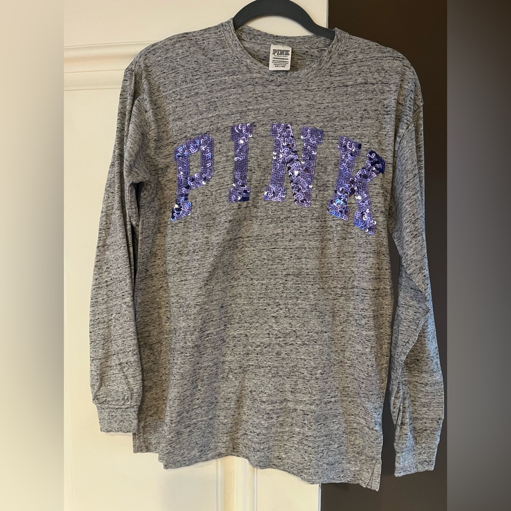 Victoria’s Secret PINK  sz XS sequins grey long sleeve shirt